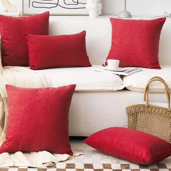 Burgundy Burlap Pillow Cover (Set of 4) - Picture 1 of 4